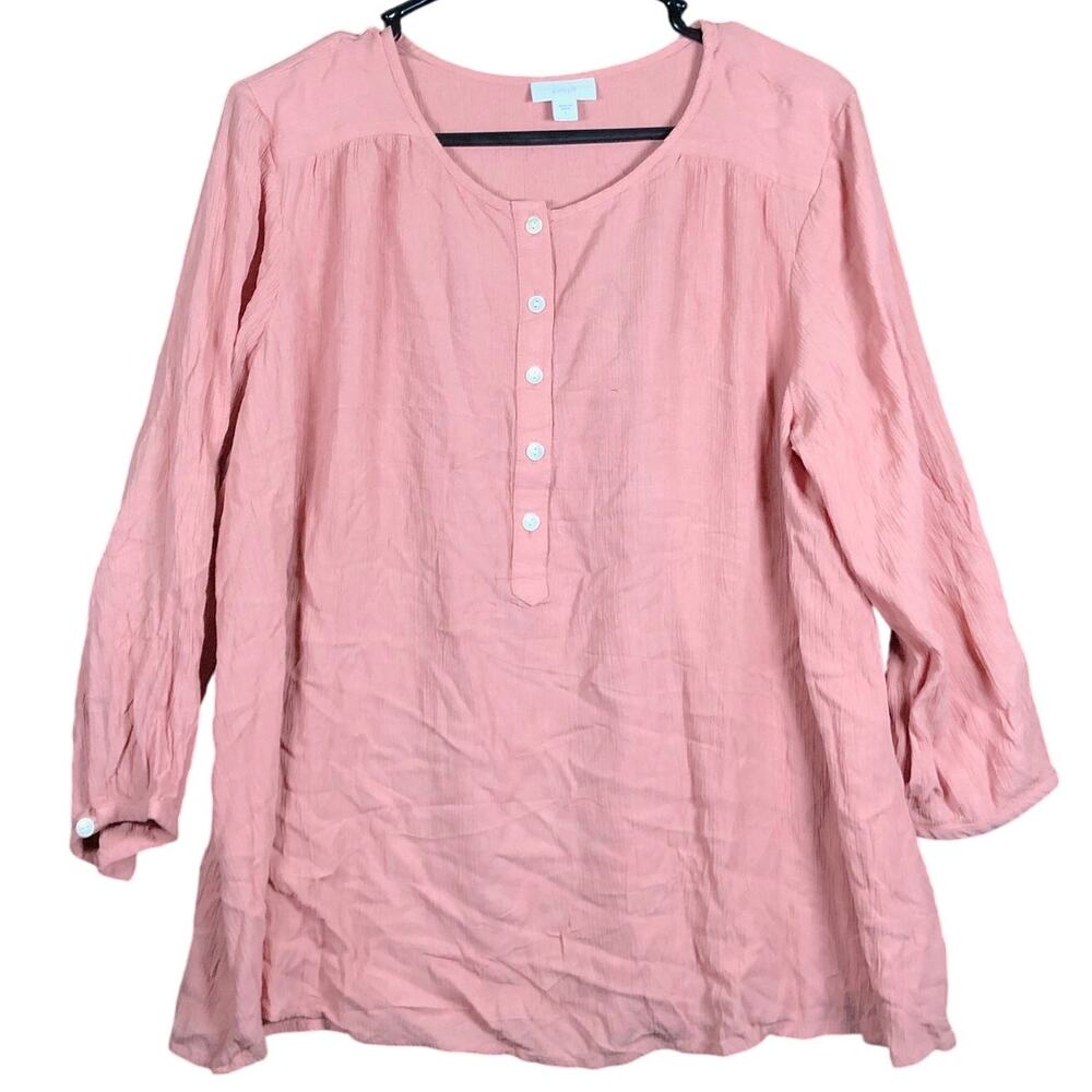 Pure Jill Womens Shirt Blush Pink 100% Viscose Long Sleeve Henley Large